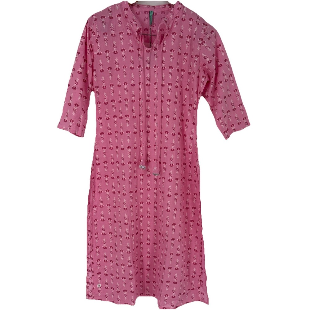 Janasya Womens Pure‎ Cotton Floral Kurta Large Pink Feminine Modest Breathable